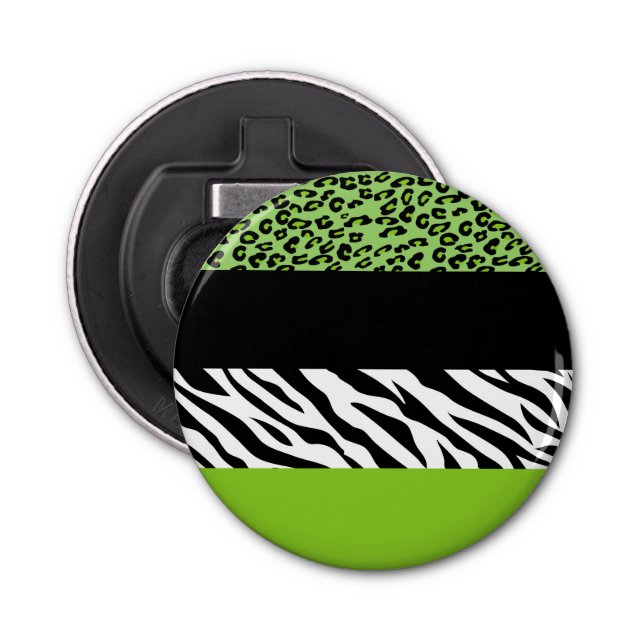 Leopard Print, Zebra Print, Animal Print, Green Bottle Opener (Front)