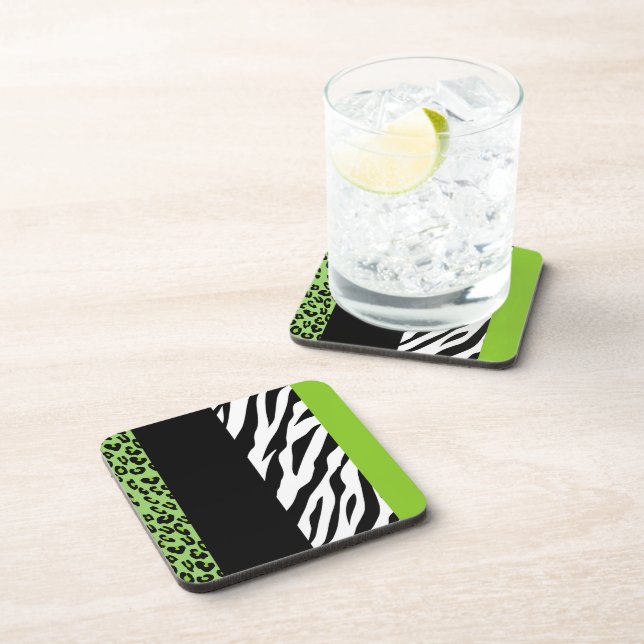Leopard Print, Zebra Print, Animal Print, Green Coaster (Right Side)