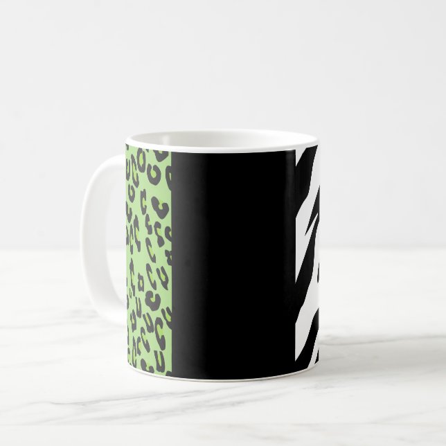 Leopard Print, Zebra Print, Animal Print, Green Coffee Mug (Front Left)