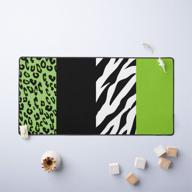 Leopard Print, Zebra Print, Animal Print, Green Desk Mat (Kids Table)