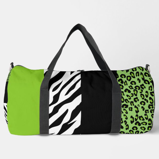 Leopard Print, Zebra Print, Animal Print, Green Duffle Bag (Front)
