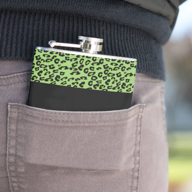 Leopard Print, Zebra Print, Animal Print, Green Hip Flask (In Situ)