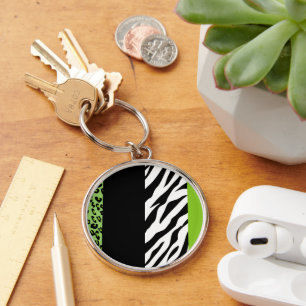 Leopard Print, Zebra Print, Animal Print, Green Key Ring