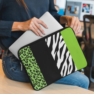 Leopard Print, Zebra Print, Animal Print, Green Laptop Sleeve