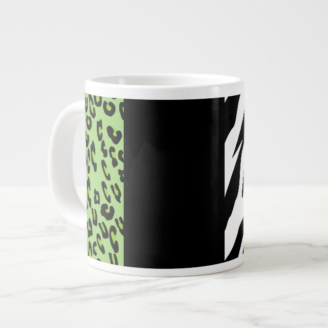 Leopard Print, Zebra Print, Animal Print, Green Large Coffee Mug (Front Left)