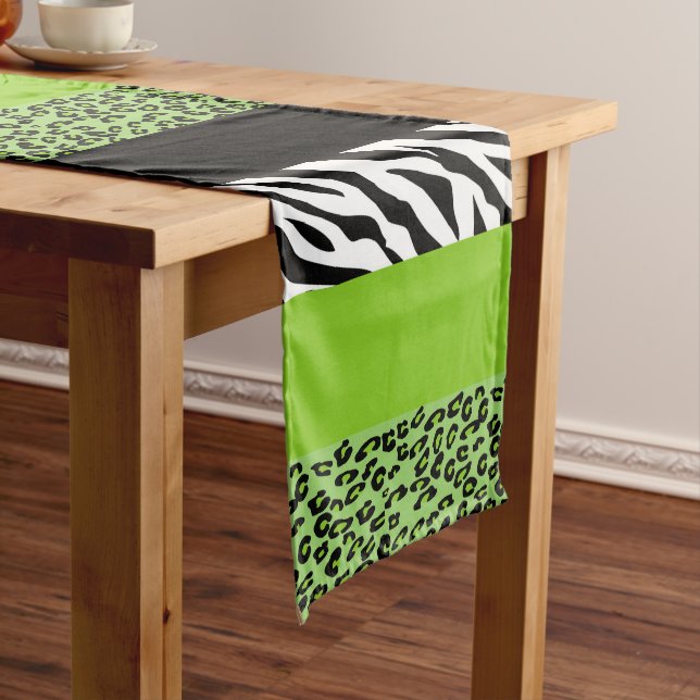 Leopard Print, Zebra Print, Animal Print, Green Medium Table Runner (In Situ)