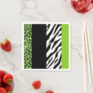 Leopard Print, Zebra Print, Animal Print, Green Napkin