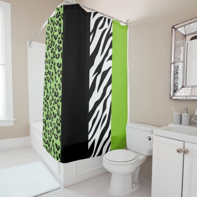 Leopard Print, Zebra Print, Animal Print, Green Shower Curtain (In Situ)