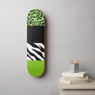 Leopard Print, Zebra Print, Animal Print, Green Skateboard