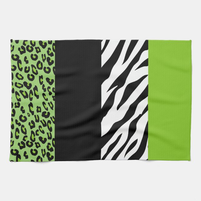 Leopard Print, Zebra Print, Animal Print, Green Tea Towel (Horizontal)