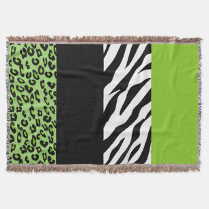 Leopard Print, Zebra Print, Animal Print, Green Throw Blanket