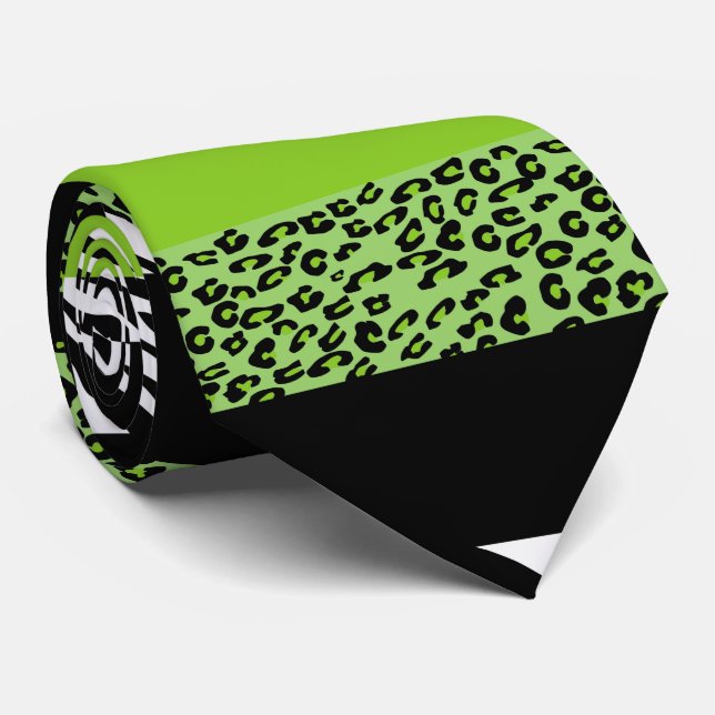 Leopard Print, Zebra Print, Animal Print, Green Tie (Rolled)