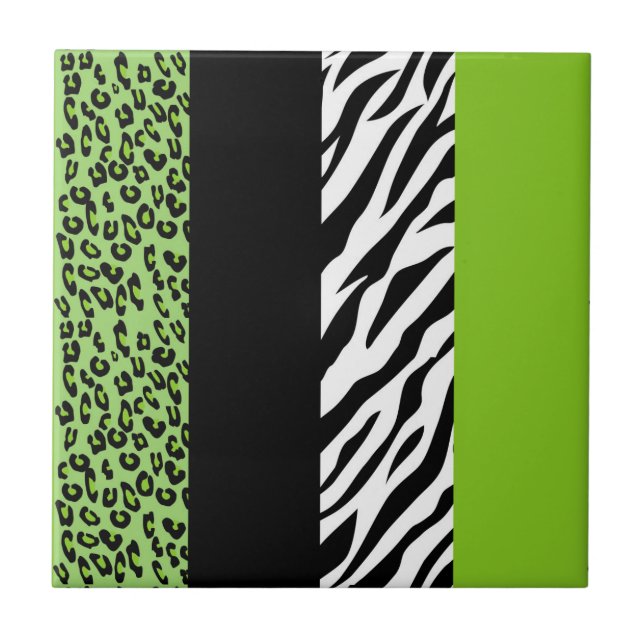 Leopard Print, Zebra Print, Animal Print, Green Tile (Front)