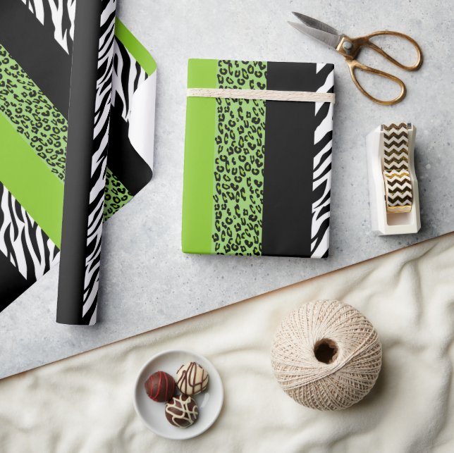 Leopard Print, Zebra Print, Animal Print, Green Wrapping Paper (Crafts)