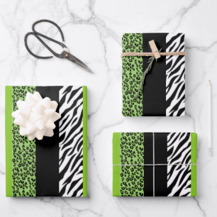 Leopard Print, Zebra Print, Animal Print, Green Wrapping Paper Sheet