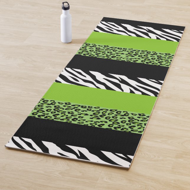 Leopard Print, Zebra Print, Animal Print, Green Yoga Mat (In Situ)