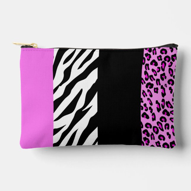 Leopard Print, Zebra Print, Animal Print, Pink Accessory Pouch (Front)