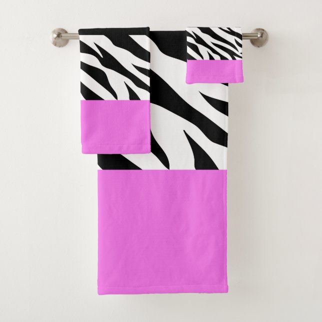 Leopard Print, Zebra Print, Animal Print, Pink Bath Towel Set (Insitu)