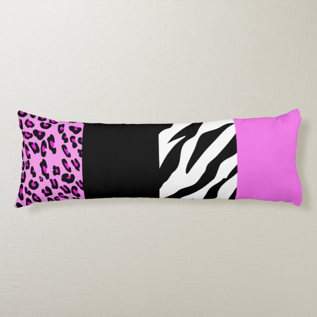 Leopard Print, Zebra Print, Animal Print, Pink Body Cushion (Front)
