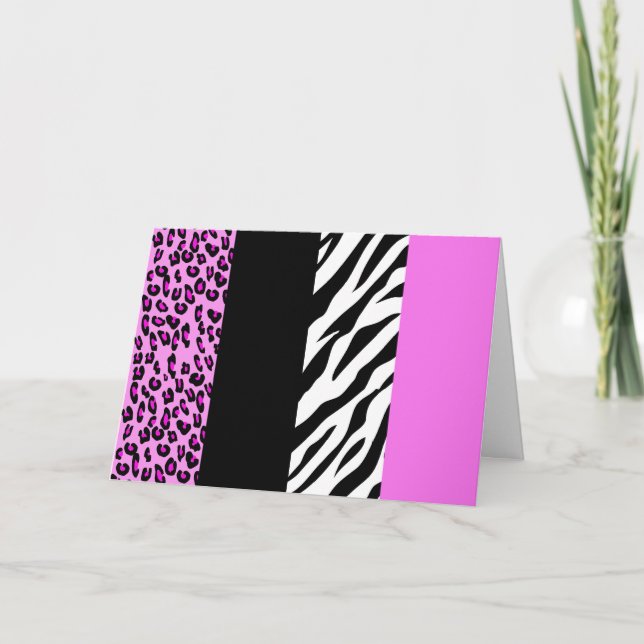 Leopard Print, Zebra Print, Animal Print, Pink Card (Front)