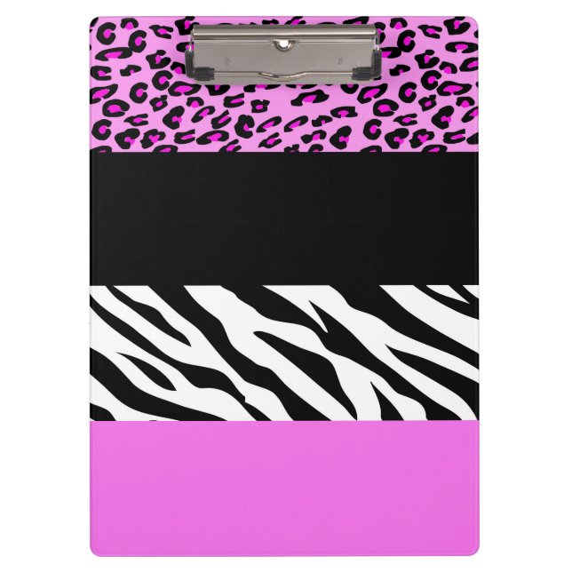 Leopard Print, Zebra Print, Animal Print, Pink Clipboard (Front)