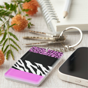 Leopard Print, Zebra Print, Animal Print, Pink Key Ring