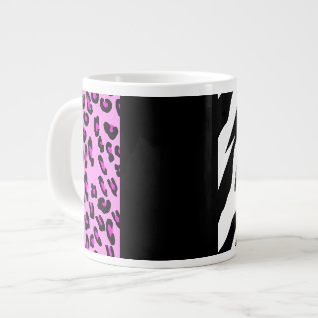 Leopard Print, Zebra Print, Animal Print, Pink Large Coffee Mug (Front Left)