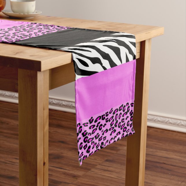 Leopard Print, Zebra Print, Animal Print, Pink Medium Table Runner (In Situ)