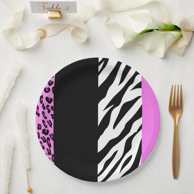Leopard Print, Zebra Print, Animal Print, Pink Paper Plate (Wedding)