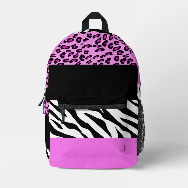 Leopard Print, Zebra Print, Animal Print, Pink Printed Backpack (Front)