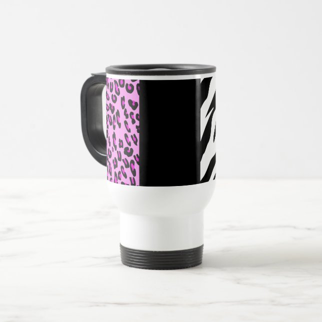 Leopard Print, Zebra Print, Animal Print, Pink Travel Mug (Front Left)