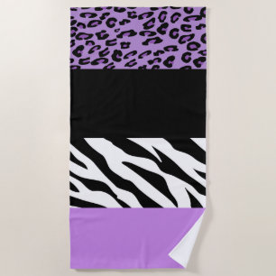 Leopard Print, Zebra Print, Animal Print, Purple Beach Towel