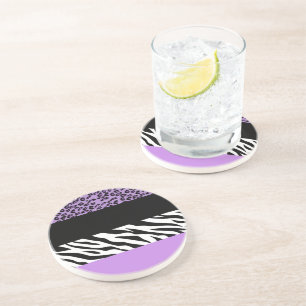 Leopard Print, Zebra Print, Animal Print, Purple Coaster