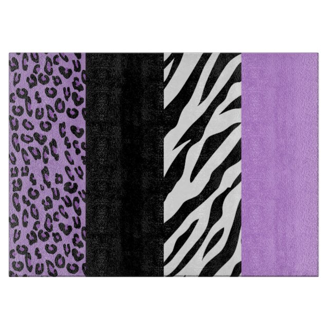 Leopard Print, Zebra Print, Animal Print, Purple Cutting Board (Front)