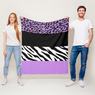 Leopard Print, Zebra Print, Animal Print, Purple Fleece Blanket