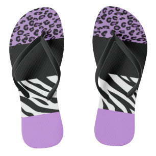 Leopard Print, Zebra Print, Animal Print, Purple Flip Flops