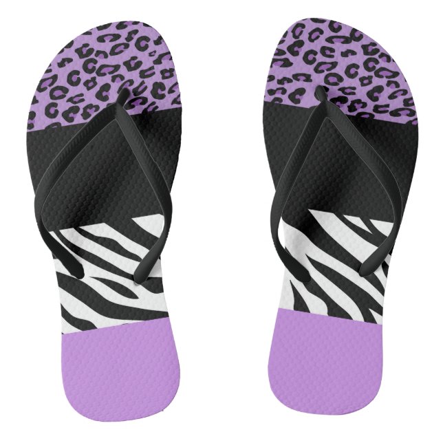 Leopard Print, Zebra Print, Animal Print, Purple Flip Flops (Footbed)