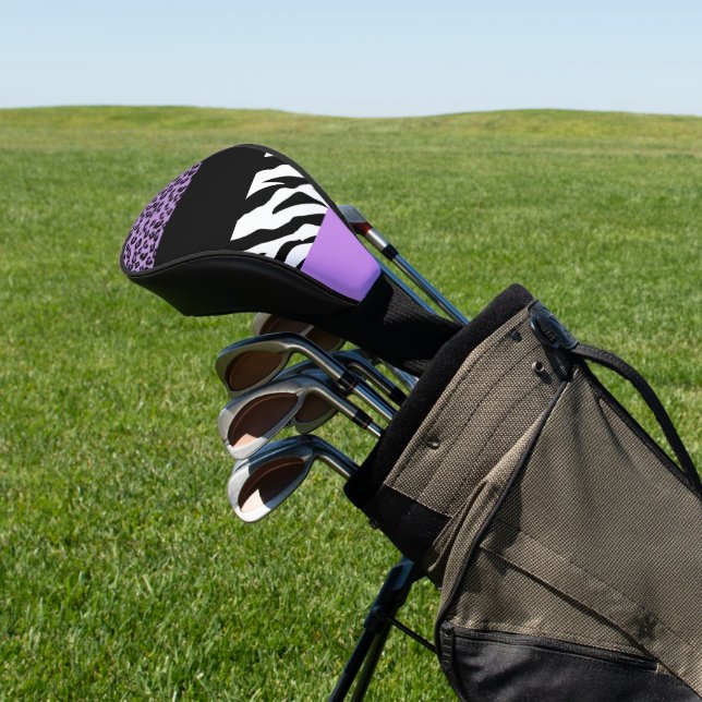 Leopard Print, Zebra Print, Animal Print, Purple Golf Head Cover (In Situ)