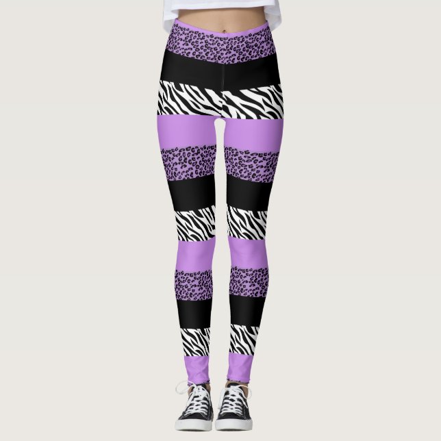 Leopard Print, Zebra Print, Animal Print, Purple Leggings (Front)
