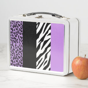 Leopard Print, Zebra Print, Animal Print, Purple Metal Lunch Box