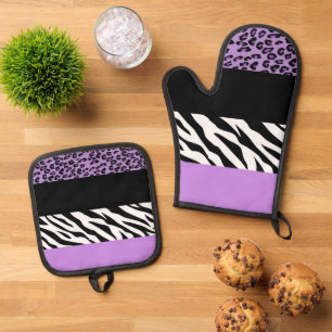 Leopard Print, Zebra Print, Animal Print, Purple Oven Mitt & Pot Holder Set