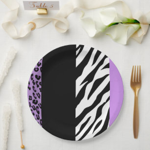 Leopard Print, Zebra Print, Animal Print, Purple Paper Plate