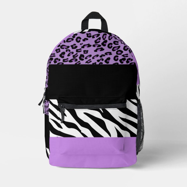 Leopard Print, Zebra Print, Animal Print, Purple Printed Backpack (Front)