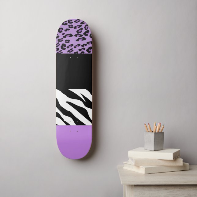 Leopard Print, Zebra Print, Animal Print, Purple Skateboard (Wall Art)