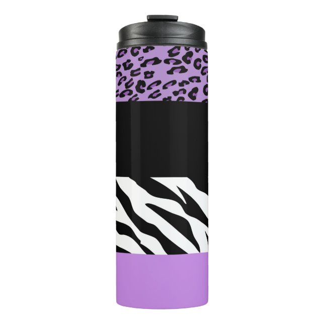 Leopard Print, Zebra Print, Animal Print, Purple Thermal Tumbler (Front)