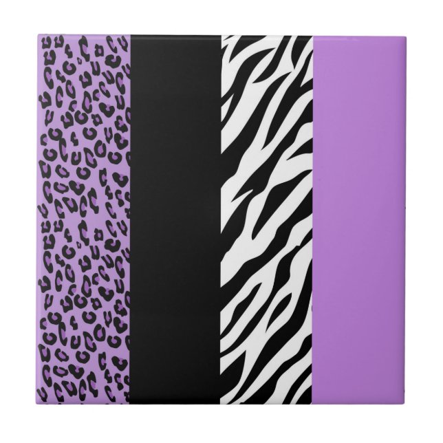 Leopard Print, Zebra Print, Animal Print, Purple Tile (Front)