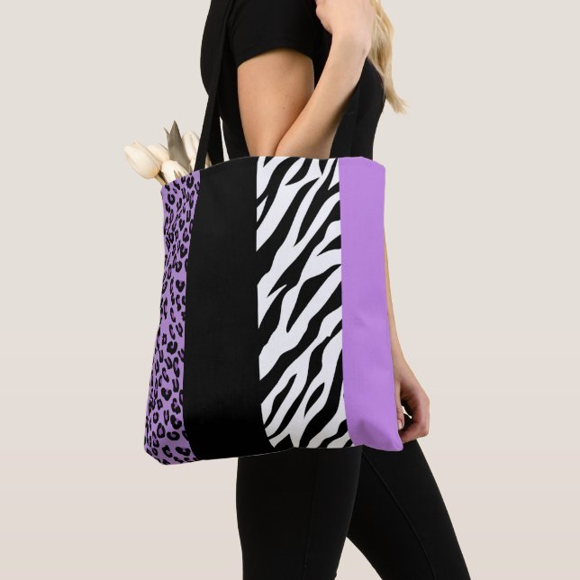 Leopard Print, Zebra Print, Animal Print, Purple Tote Bag (Close Up)