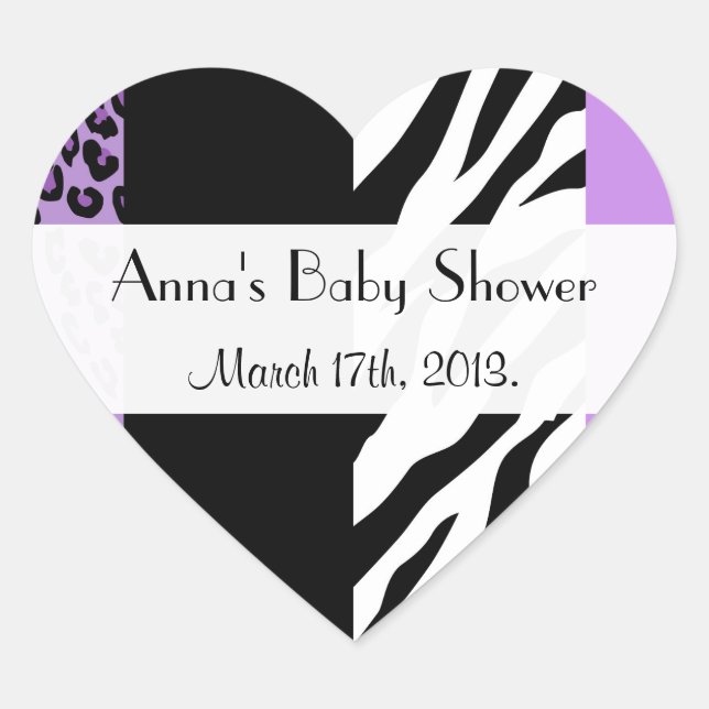 Leopard Print, Zebra Print, Baby Shower Heart Sticker (Front)