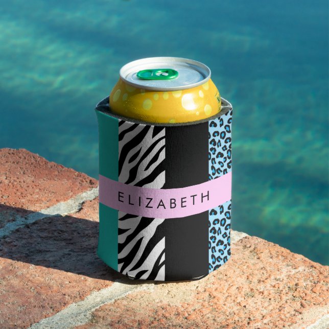 Leopard Print, Zebra Print, Blue, Your Name Can Cooler (In Situ Pool)