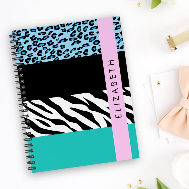 Leopard Print, Zebra Print, Blue, Your Name Notebook (Creator Uploaded)
